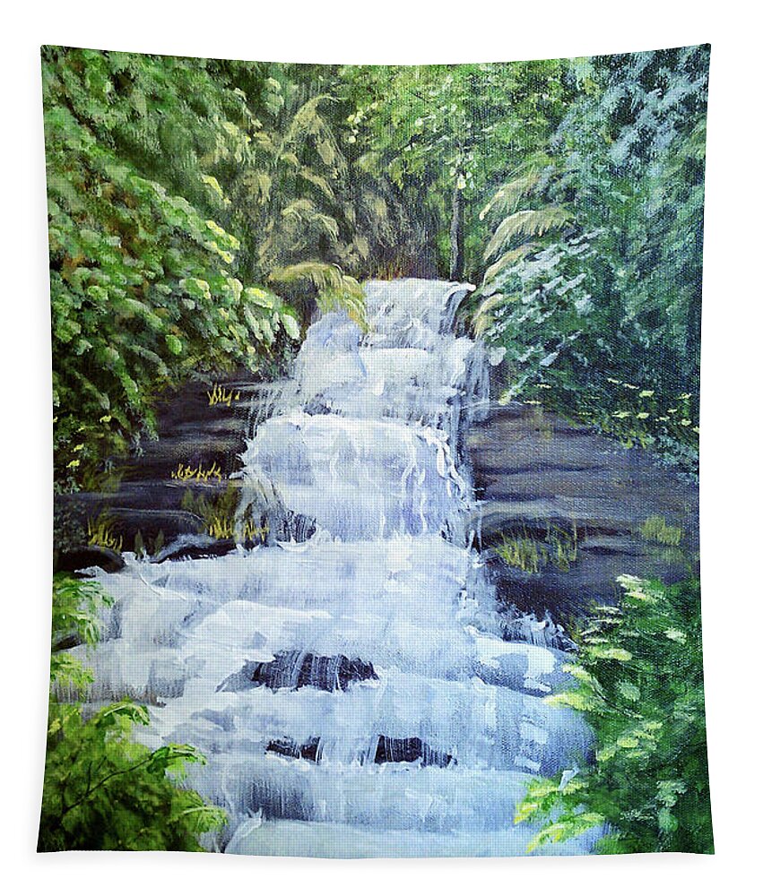Landscape Tapestry featuring the painting Cullasaja Falls by Sharon Williams Eng