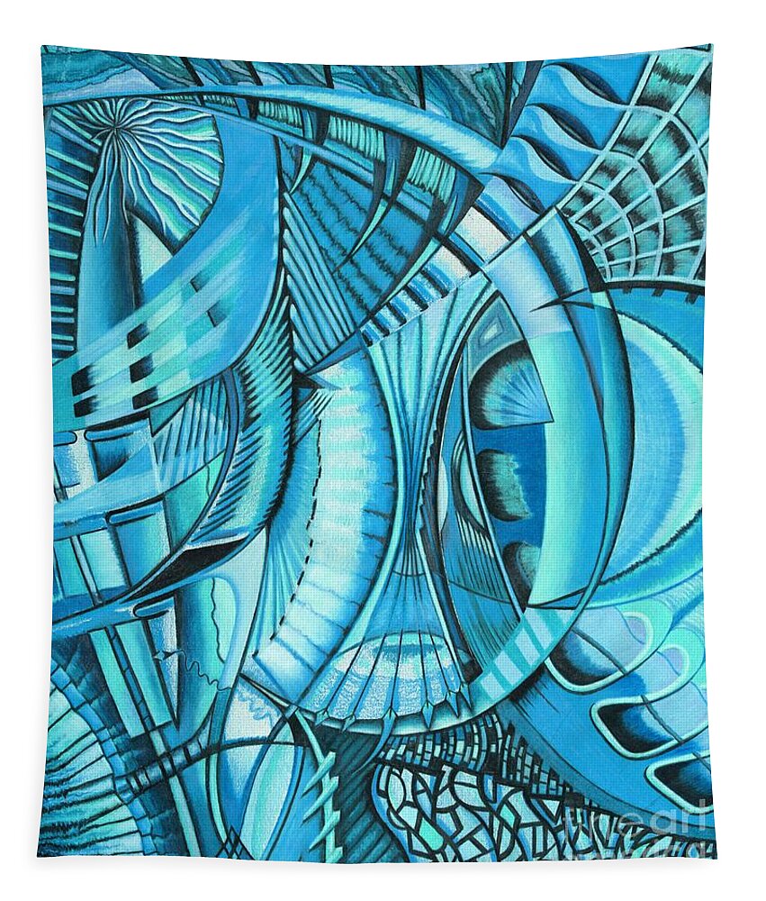 Cubist Abstract Scott Brennan Tapestry featuring the drawing Cult Clash Queen by Scott Brennan