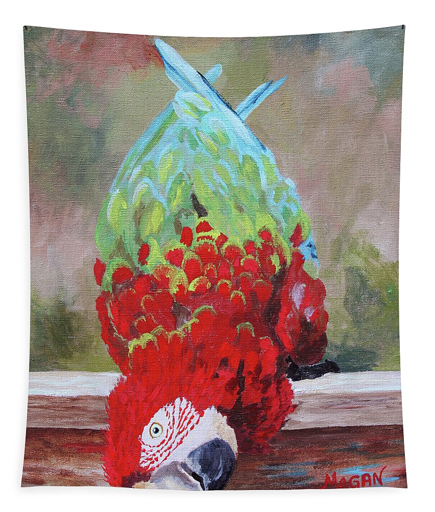 Parrot Tapestry featuring the painting Curious as a Cat by Megan Collins