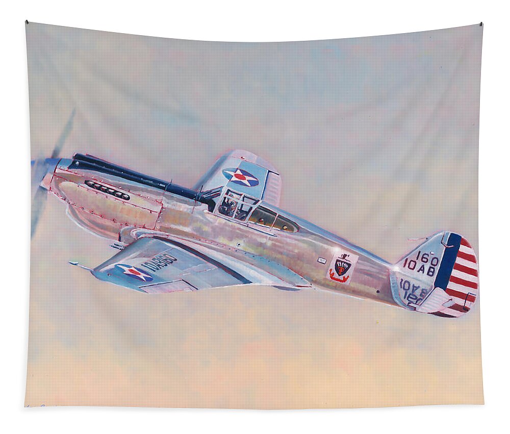 Aviation Tapestry featuring the painting Curtiss P-40C Warhawk by Douglas Castleman