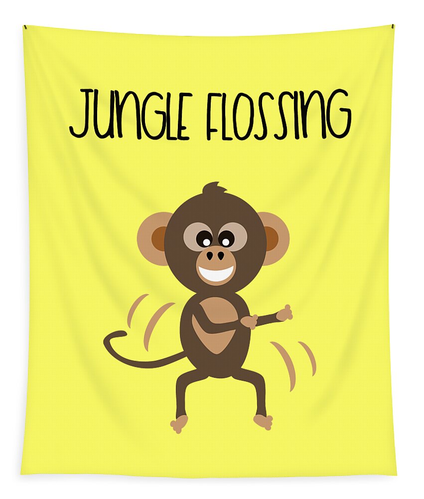 Monkey Tapestry featuring the digital art Cute Animal Monkey Jungle Flossing by Barefoot Bodeez Art