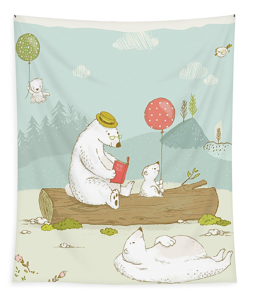 Bear Tapestry featuring the photograph Cute Bear Family relaxing whimsical Art for Kids by Matthias Hauser