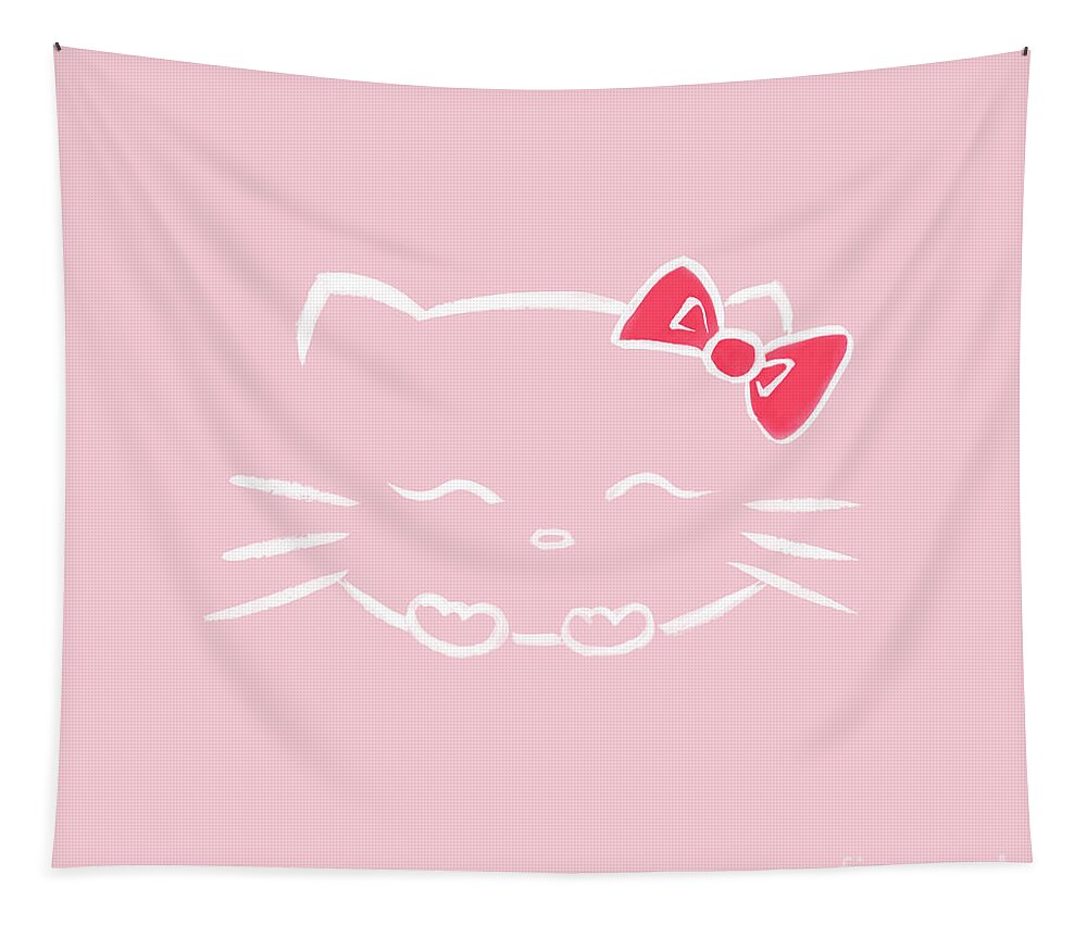 Cute smiling Hello kitty Japanese kawaii cartoon cat illustratio Tapestry  by Awen Fine Art Prints - Fine Art America