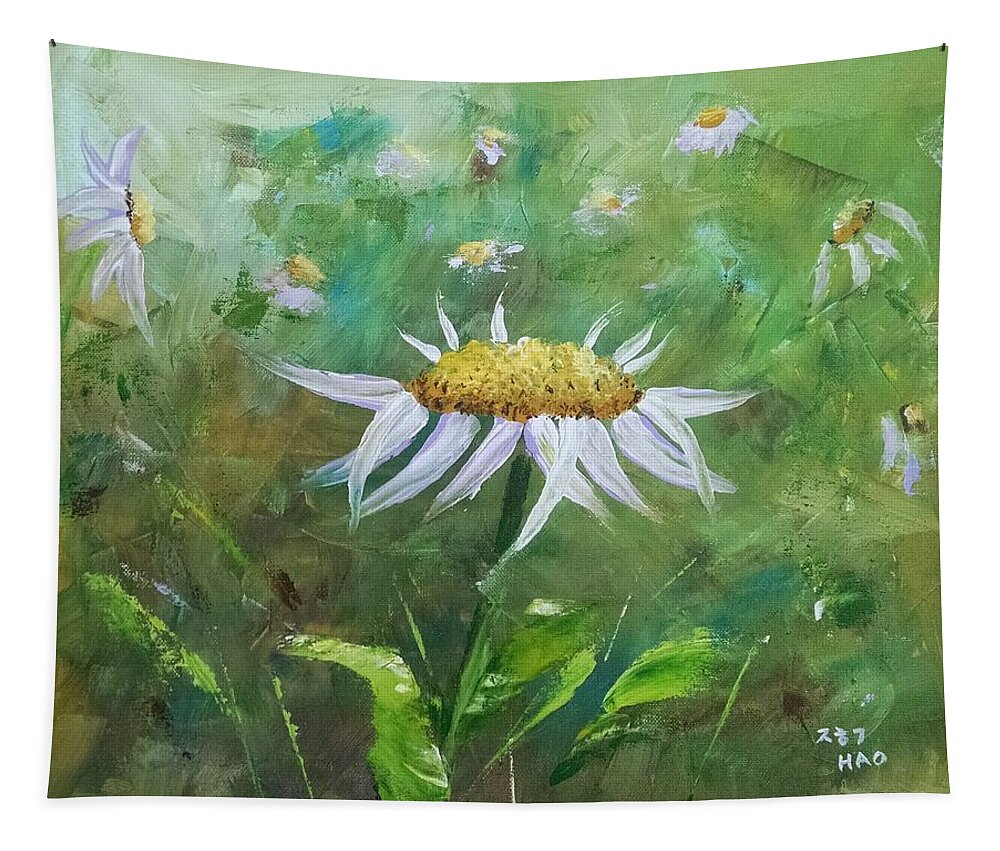 Daisy Tapestry featuring the painting Dancing daisies by Helian Cornwell