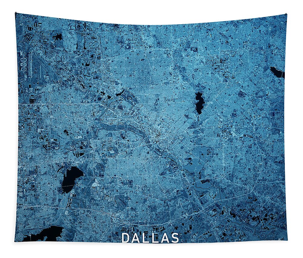 Dallas Tapestry featuring the digital art Dallas Texas 3D Render Blue Top View Jan 2019 by Frank Ramspott