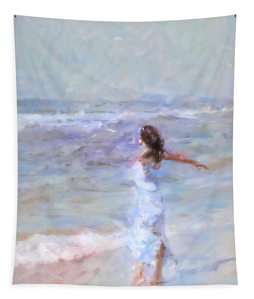Impressionist Tapestry featuring the painting Dancing on the sand by Chris Armytage