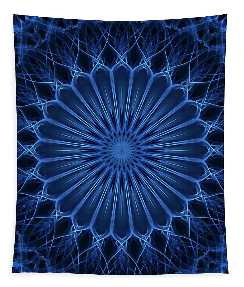 Mandala Tapestry featuring the digital art Dark and light blue mandala by Jaroslaw Blaminsky