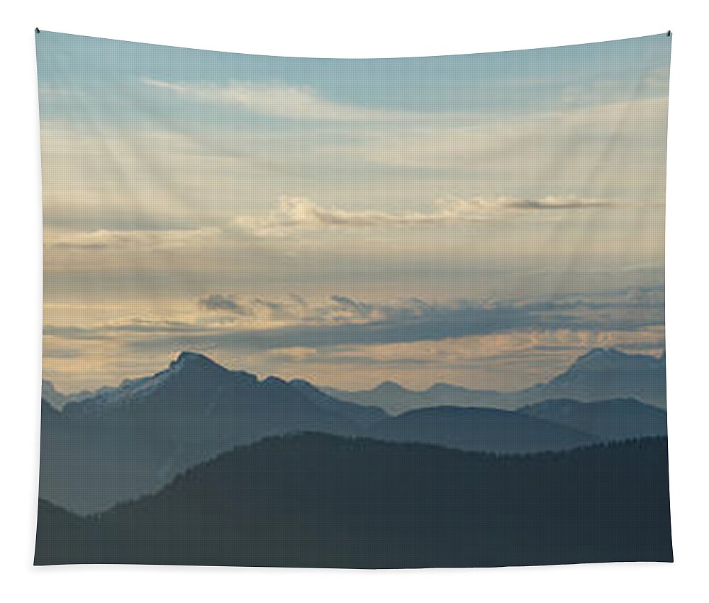 Canada Tapestry featuring the photograph View From Mount Seymour at Sunrise Panorama by Rick Deacon