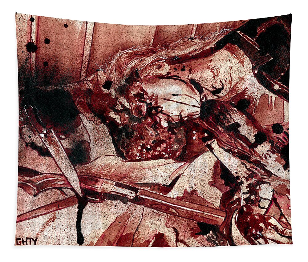 Ryan Almighty Tapestry featuring the painting DEAD / MAYHEM dry blood by Ryan Almighty