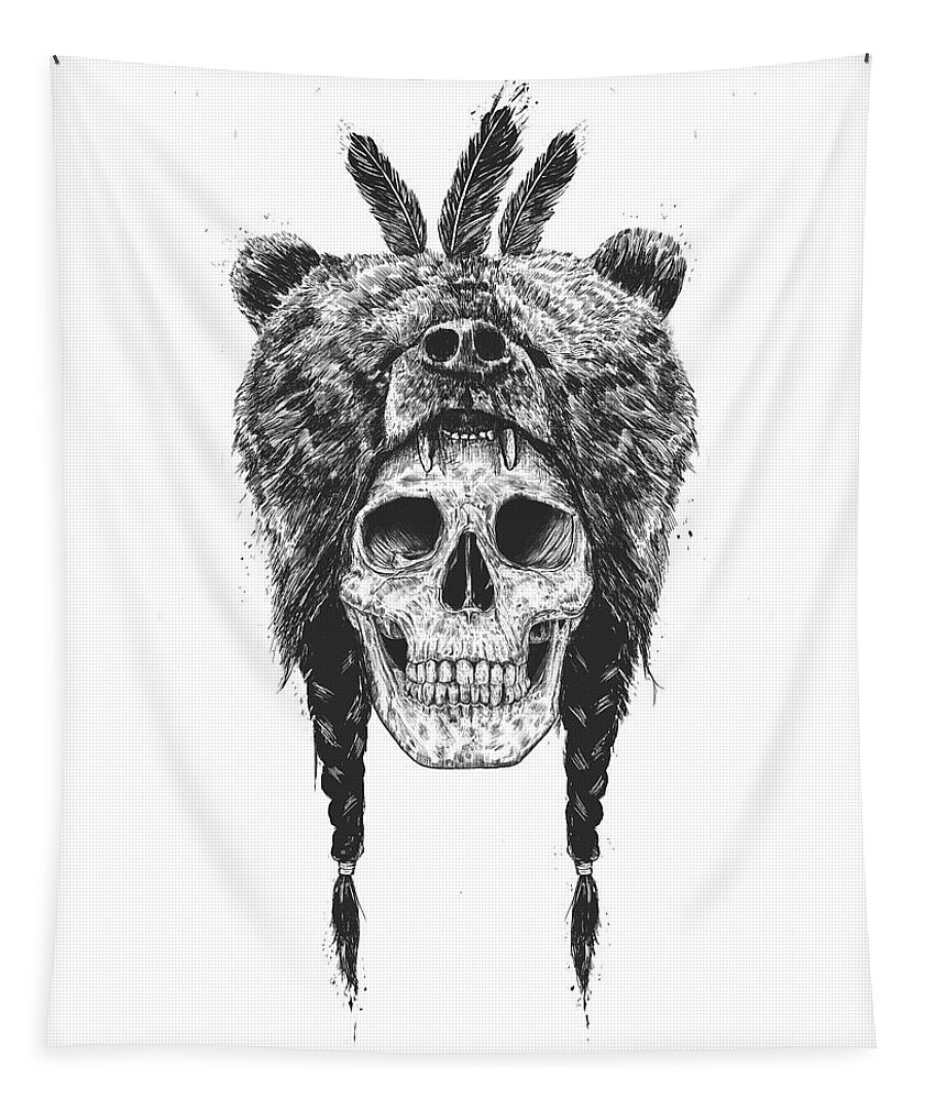 Skull Tapestry featuring the mixed media Dead shaman by Balazs Solti