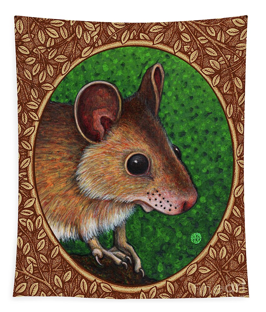 Animal Portrait Tapestry featuring the painting Deer Mouse Portrait - Brown Border by Amy E Fraser