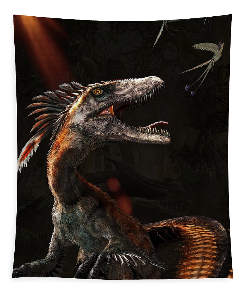 Deinonychus Tapestry featuring the digital art Deinonychus by Kurt Miller