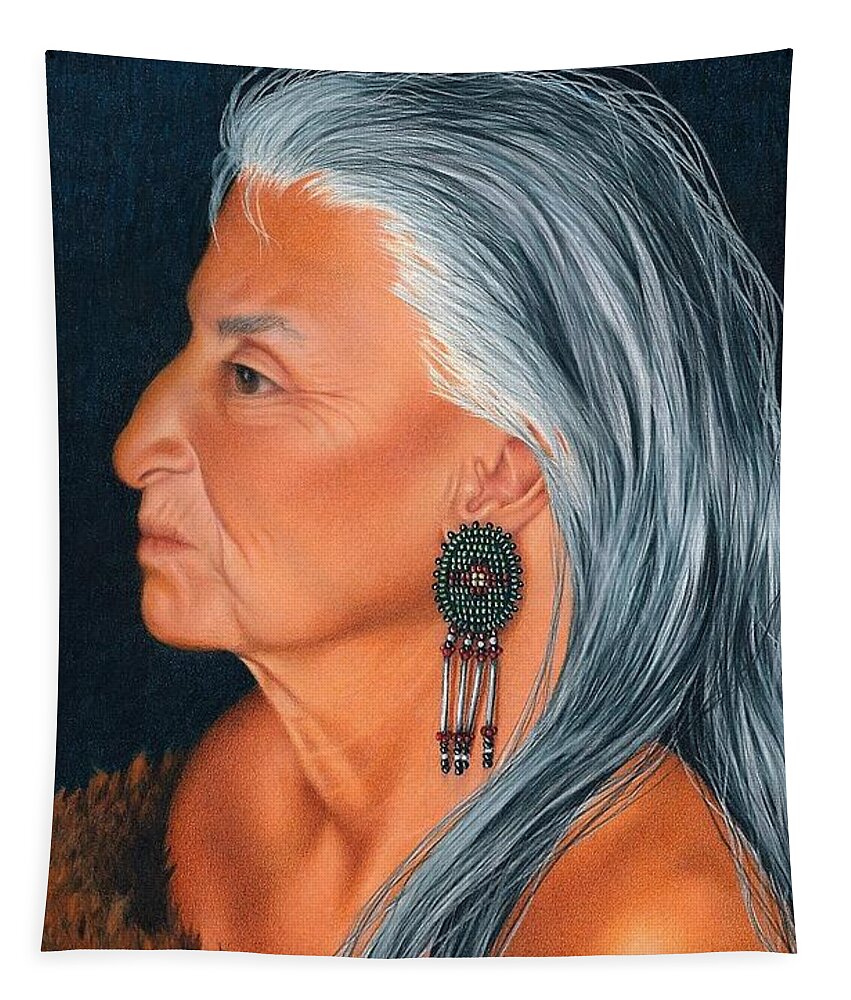 Native American Portrait. American Indian Elder Portrait. Tapestry featuring the painting Delaware Elder by Valerie Evans
