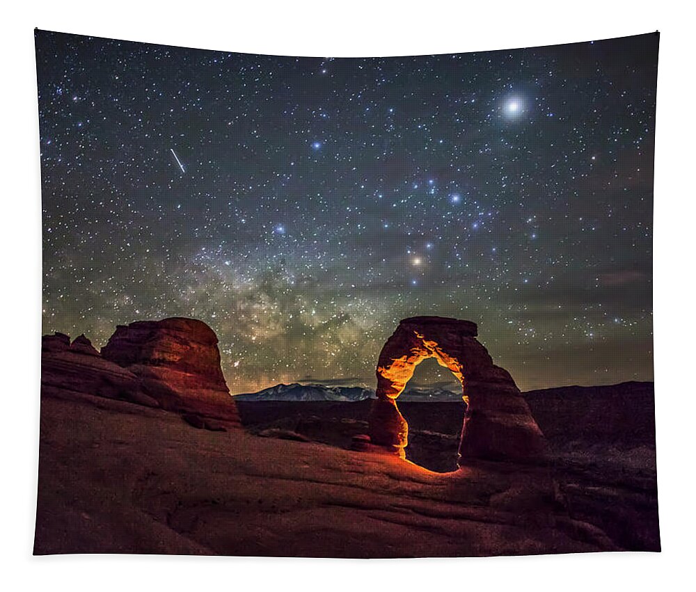 Arches National Park Tapestry featuring the photograph Delicate Arch and the Milky Way by Dan Norris