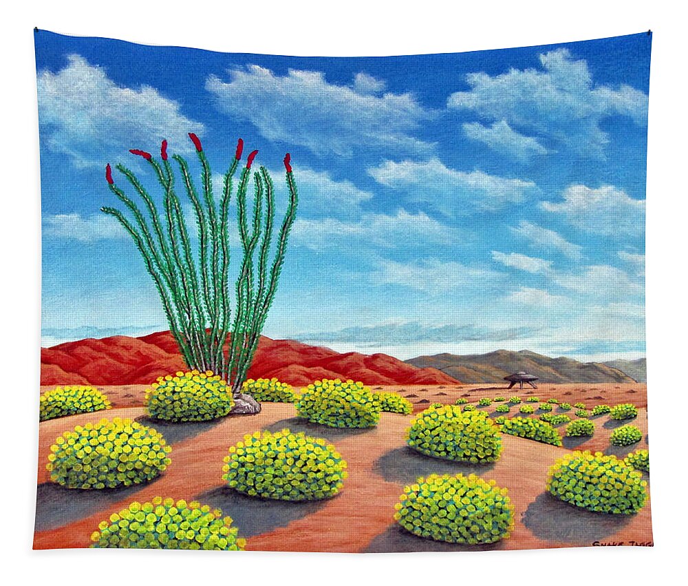 Desert Tapestry featuring the painting Desert Landing by Snake Jagger