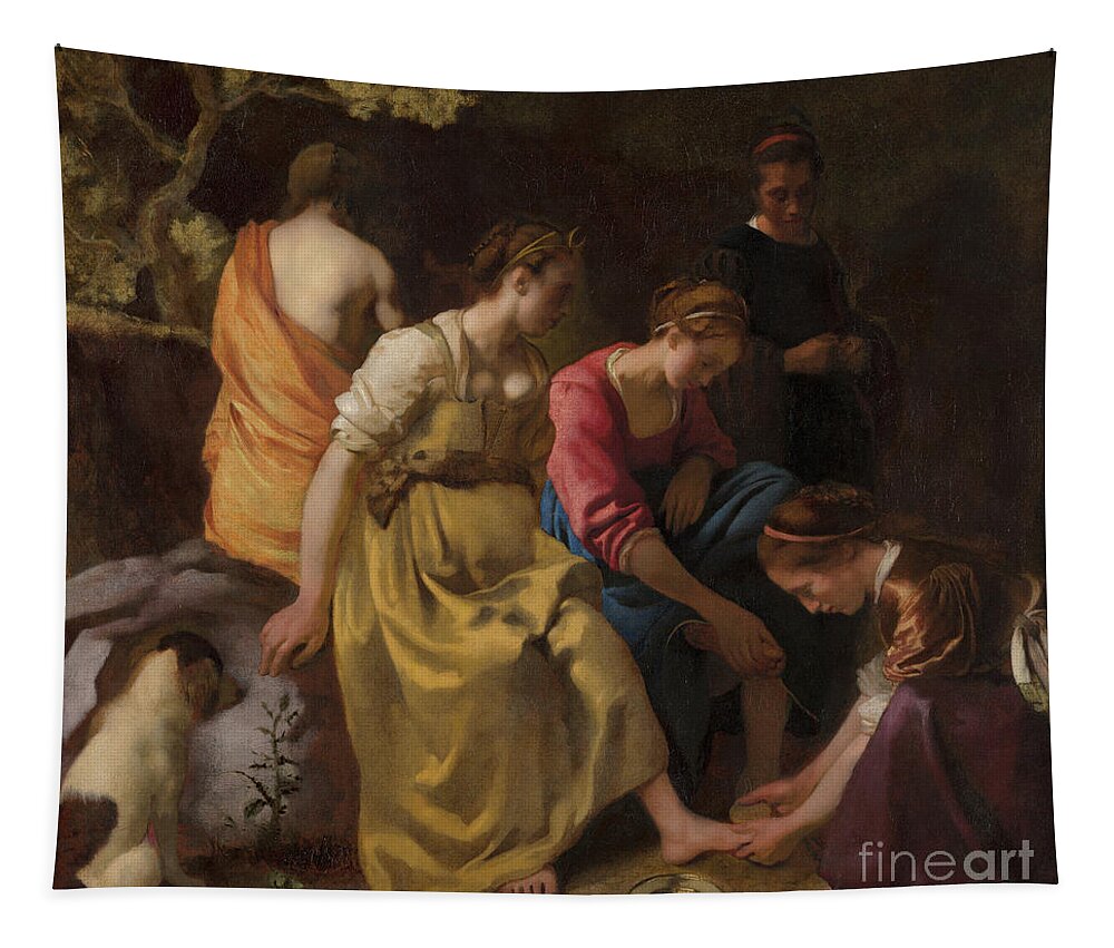 Mythology Tapestry featuring the painting Diana And Her Companions, C.1655-56 by Jan Vermeer
