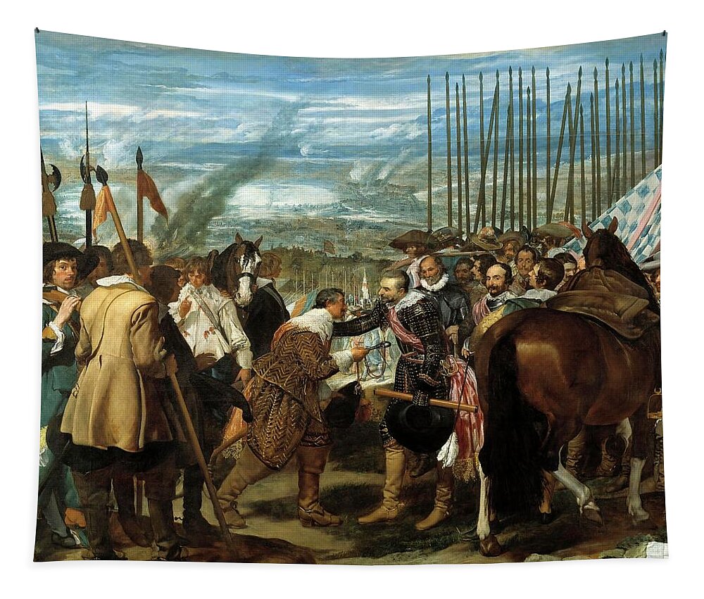 Diego Velazquez Tapestry featuring the painting Diego Rodriguez de Silva y Velazquez / 'The Surrender of Breda or The Lances', 1635, Spanish School. by Diego Velazquez -1599-1660-