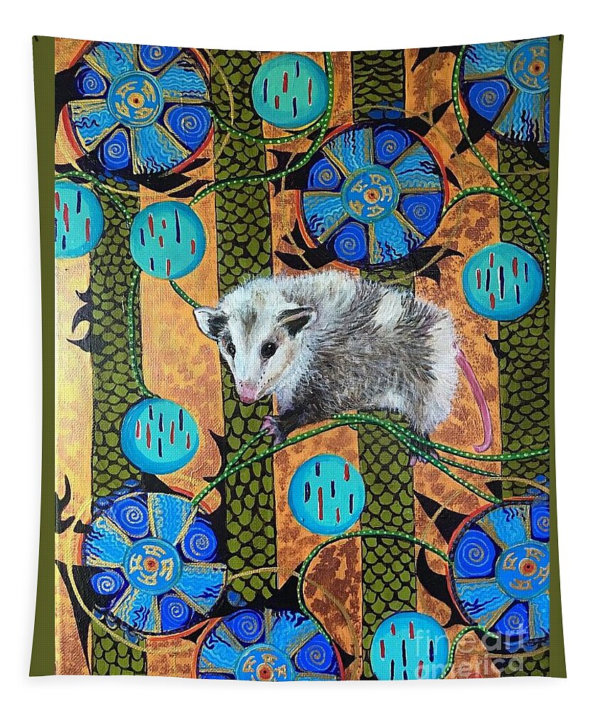 Possum Tapestry featuring the painting Dinning in the Crabapple Tree by Linda Markwardt