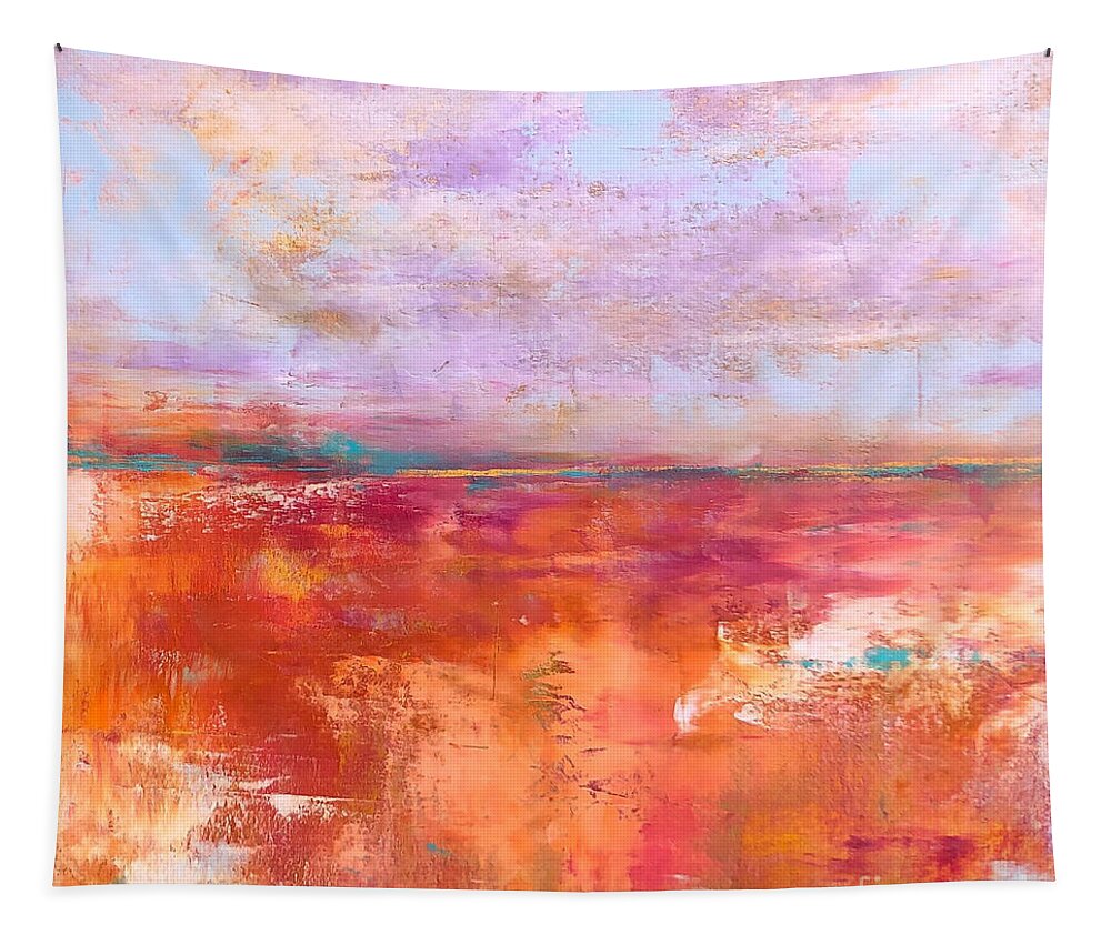 Abstracted Landscape Tapestry featuring the painting Distant Dreams by Mary Mirabal