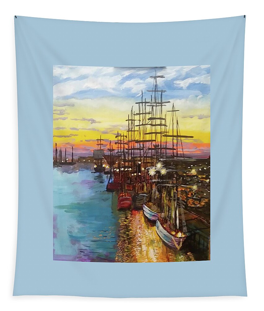 Ships Tapestry featuring the painting Dock of the Bay by Mike Benton
