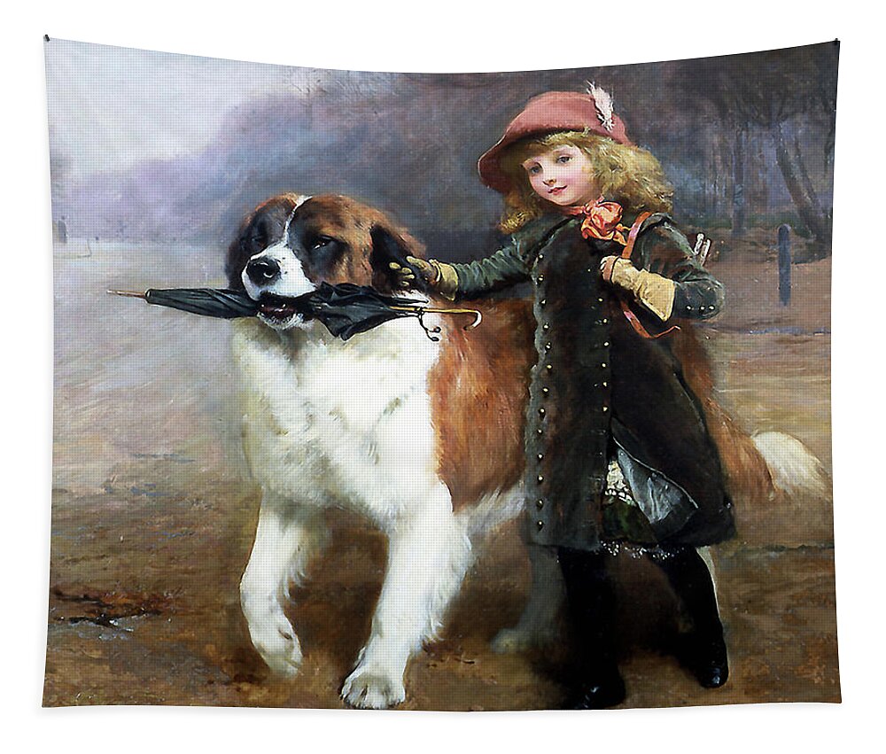 Grooming Tapestry featuring the mixed media Dog - Back To School by Edwin Landseer