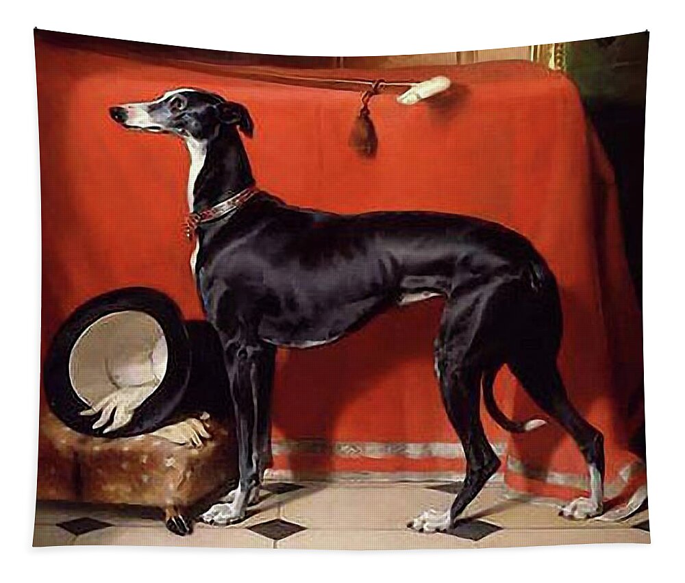 Grooming Tapestry featuring the mixed media Dog - Favorite Greyhound by Edwin Landseer