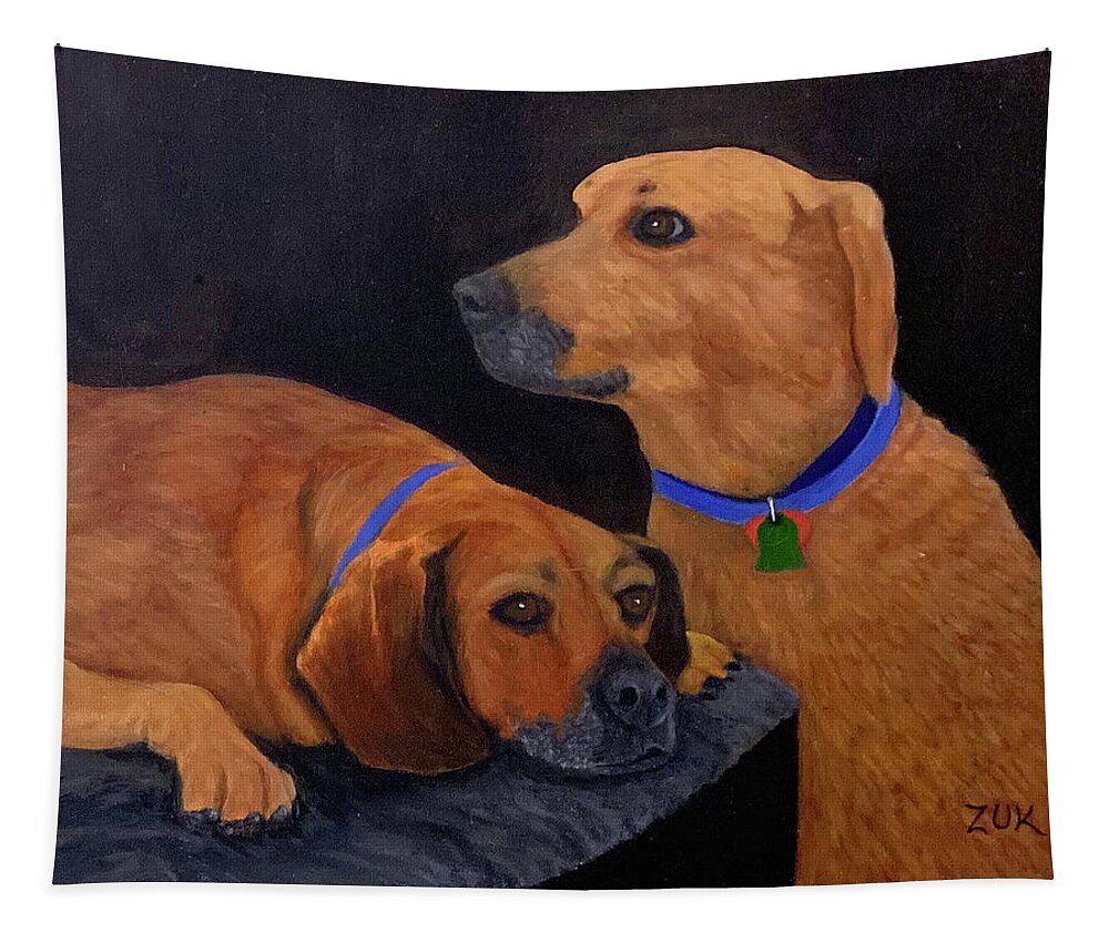 Dog Tapestry featuring the painting Dog Love by Karen Zuk Rosenblatt