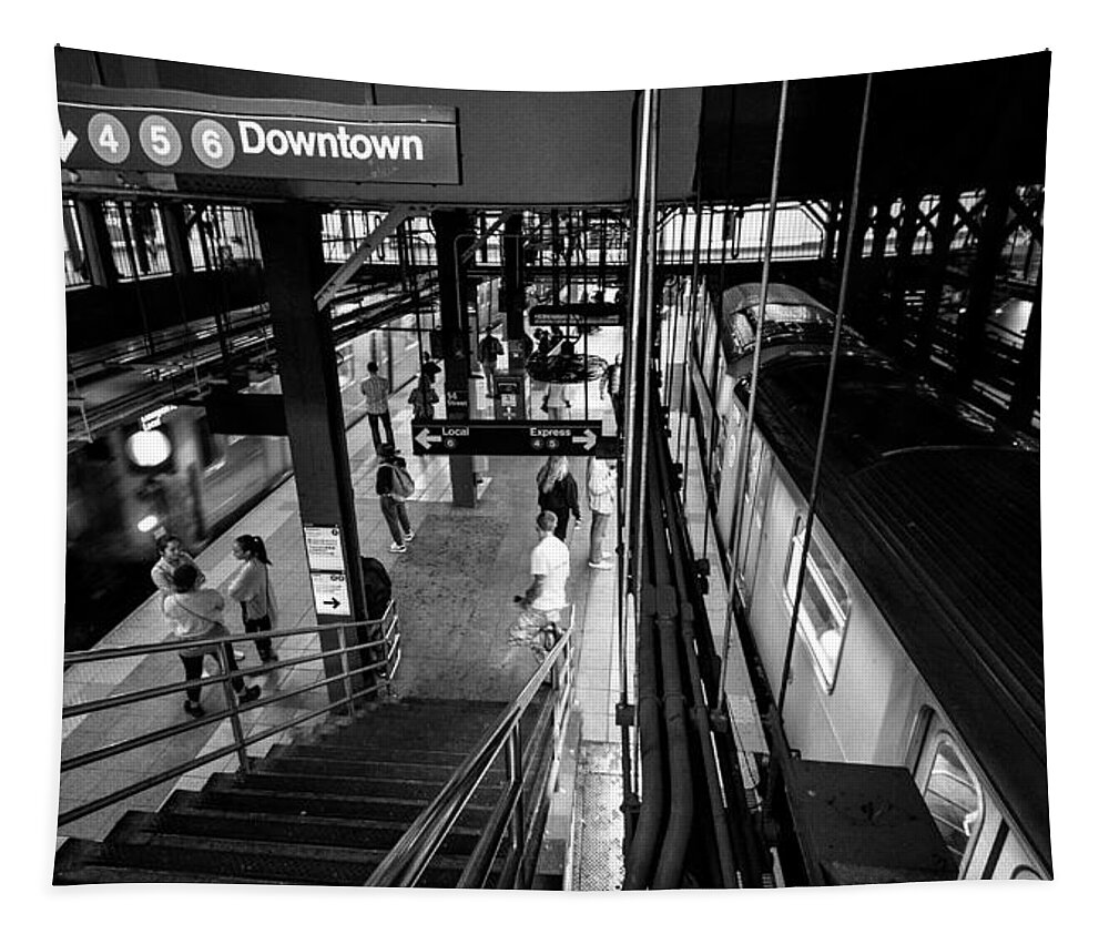 Subway Tapestry featuring the photograph Downtown Platform, Lexington Ave Line at 14th St-Union Square St by Steve Ember