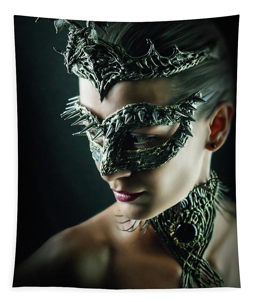 Amazing Mask Tapestry featuring the photograph Dragon Queen Vintage eye mask by Dimitar Hristov