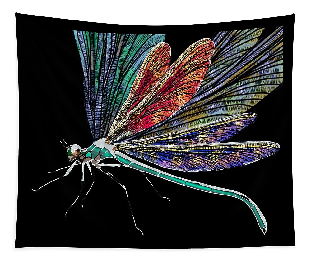 Dragonfly Tapestry featuring the drawing DragonFly Multi Wing by Joan Stratton