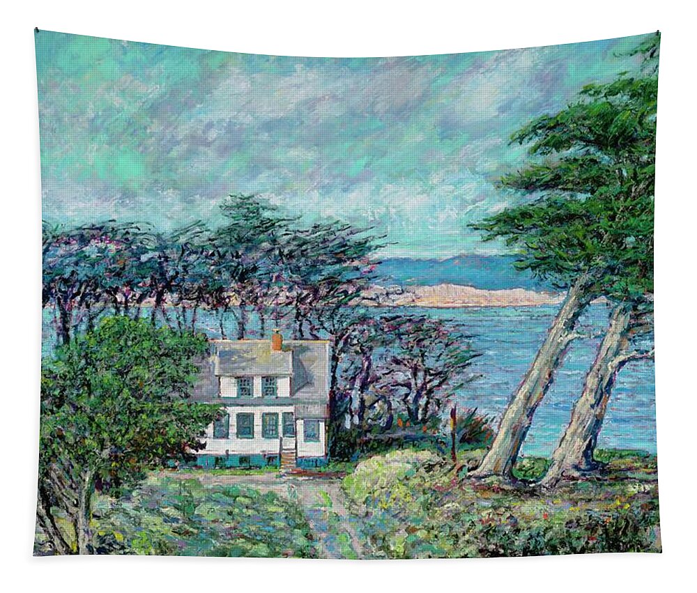 Seascape Tapestry featuring the painting Drakes Bay Habitation by Tom Pittard