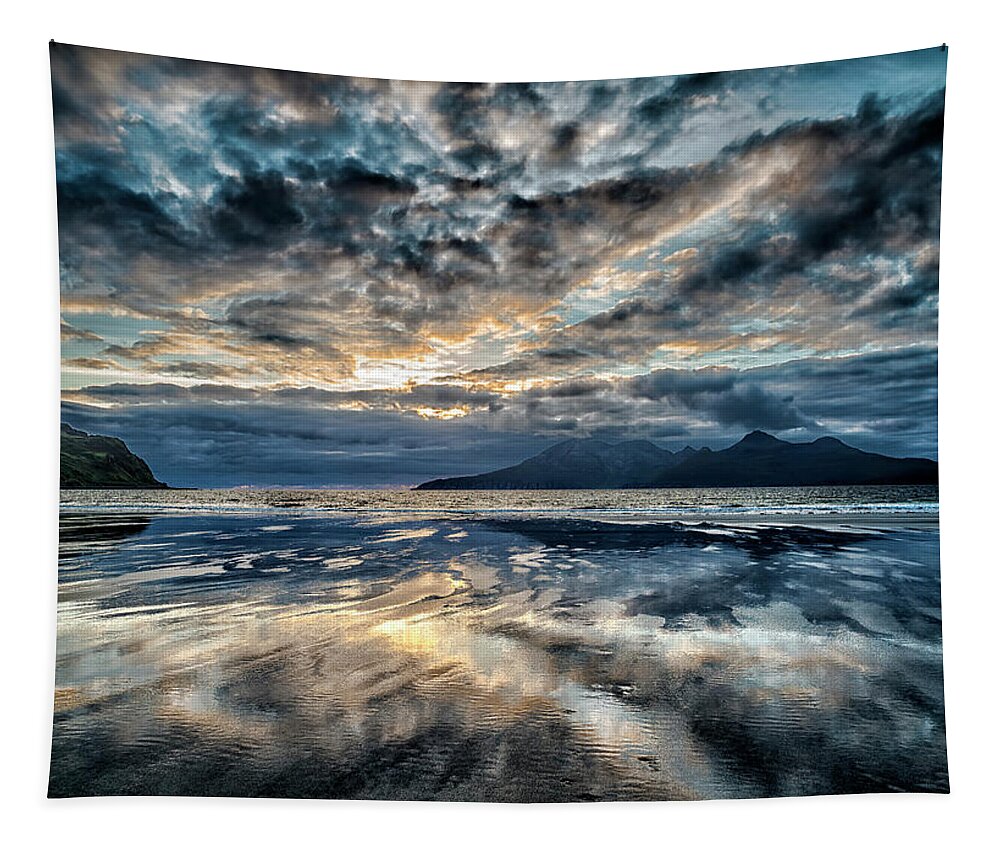 Brilliant Tapestry featuring the photograph dramatic Isle of Rhum from Eigg by Charles Hutchison