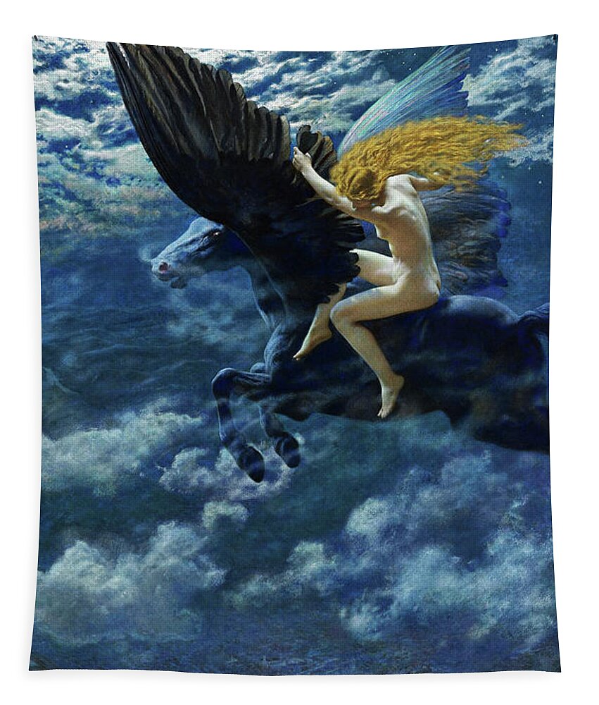 Dream Idyll Tapestry featuring the painting Dream Idyll A Valkyrie by Edward Robert Hughes by Rolando Burbon