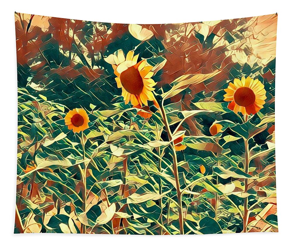 Sunflowers Tapestry featuring the digital art Dream of Sunflowers by Karen Francis