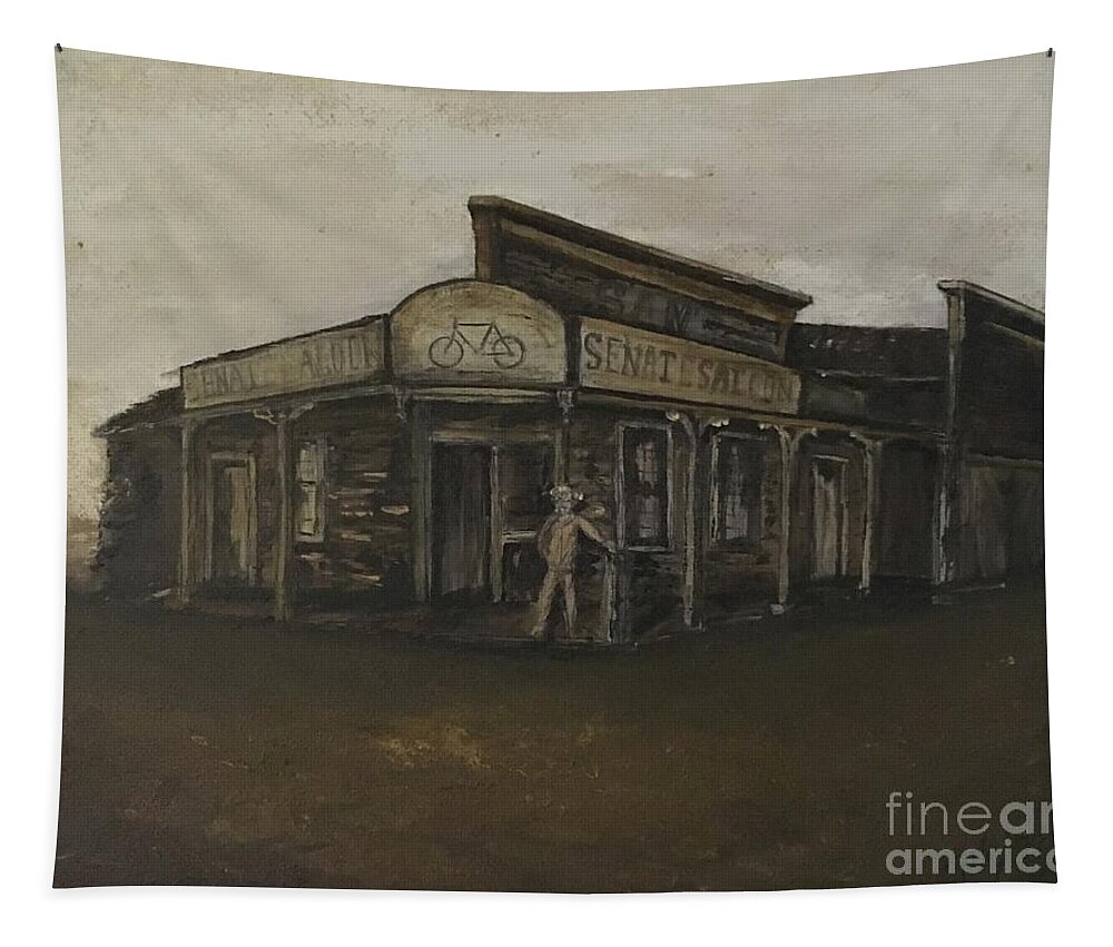 Sam's Senate Saloon Tapestry featuring the painting Drowns the Whiskey, Sam's Senate Saloon by Michael Silbaugh