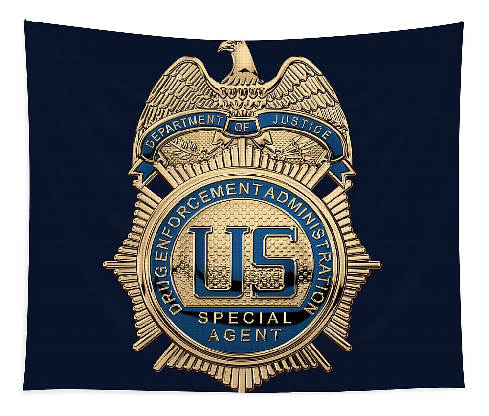  ‘law Enforcement Insignia & Heraldry’ Collection By Serge Averbukh Tapestry featuring the digital art Drug Enforcement Administration - D E A Special Agent Badge over Blue Velvet by Serge Averbukh