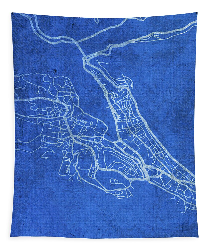 Dubrovnik Tapestry featuring the mixed media Dubrovnik Croatia City Street Map Blueprints by Design Turnpike