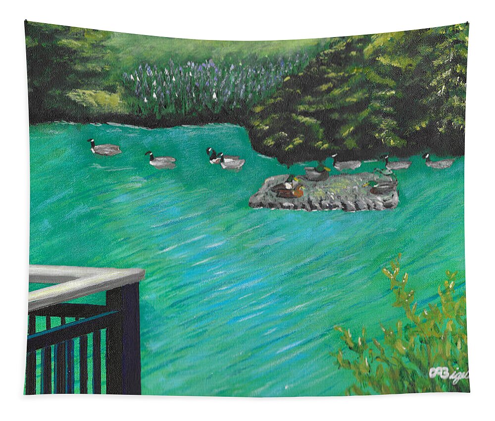 Canal Tapestry featuring the painting Dundas Eco Park by David Bigelow