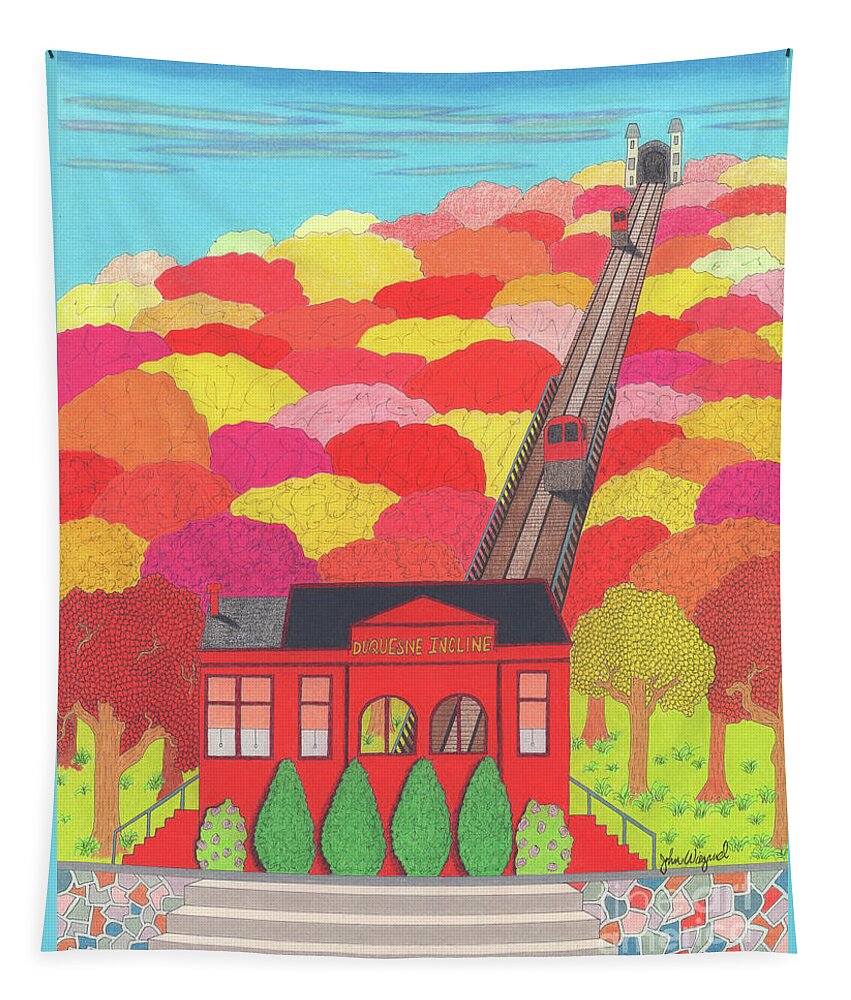 Incline Tapestry featuring the drawing Duquesne Incline by John Wiegand