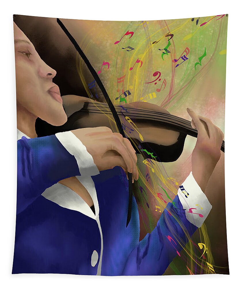 Violin Tapestry featuring the digital art Dusting off the Violin by April Burton
