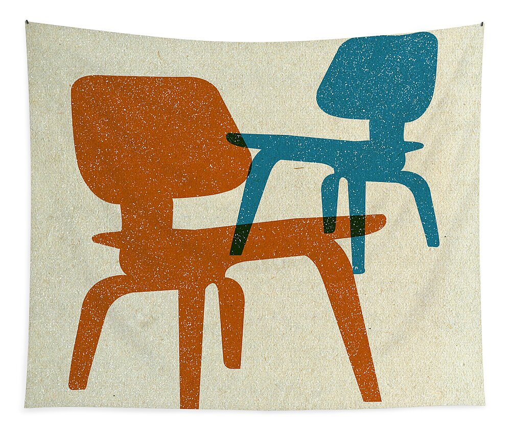 Minimalist And Tasteful Collection Mid-century Design Inspired Art. Beautiful And Clean Illustrations Of Iconic Furniture Tapestry featuring the digital art Eames Molded Plywood Chairs I by Naxart Studio