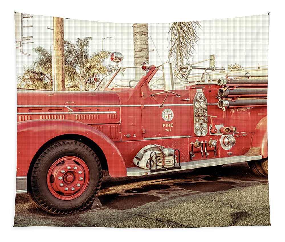 Firetruck Tapestry featuring the photograph Early First Responder by Gene Parks