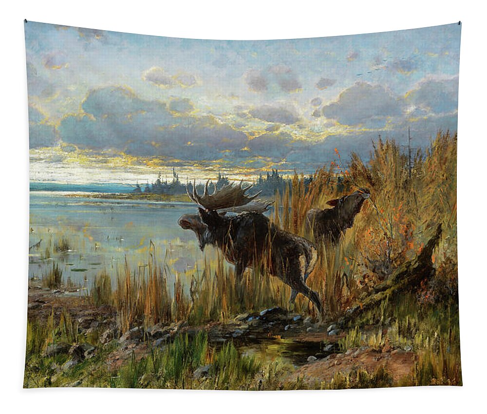 John Fery Tapestry featuring the painting Early Morning Moose, Northern Montana by John Fery