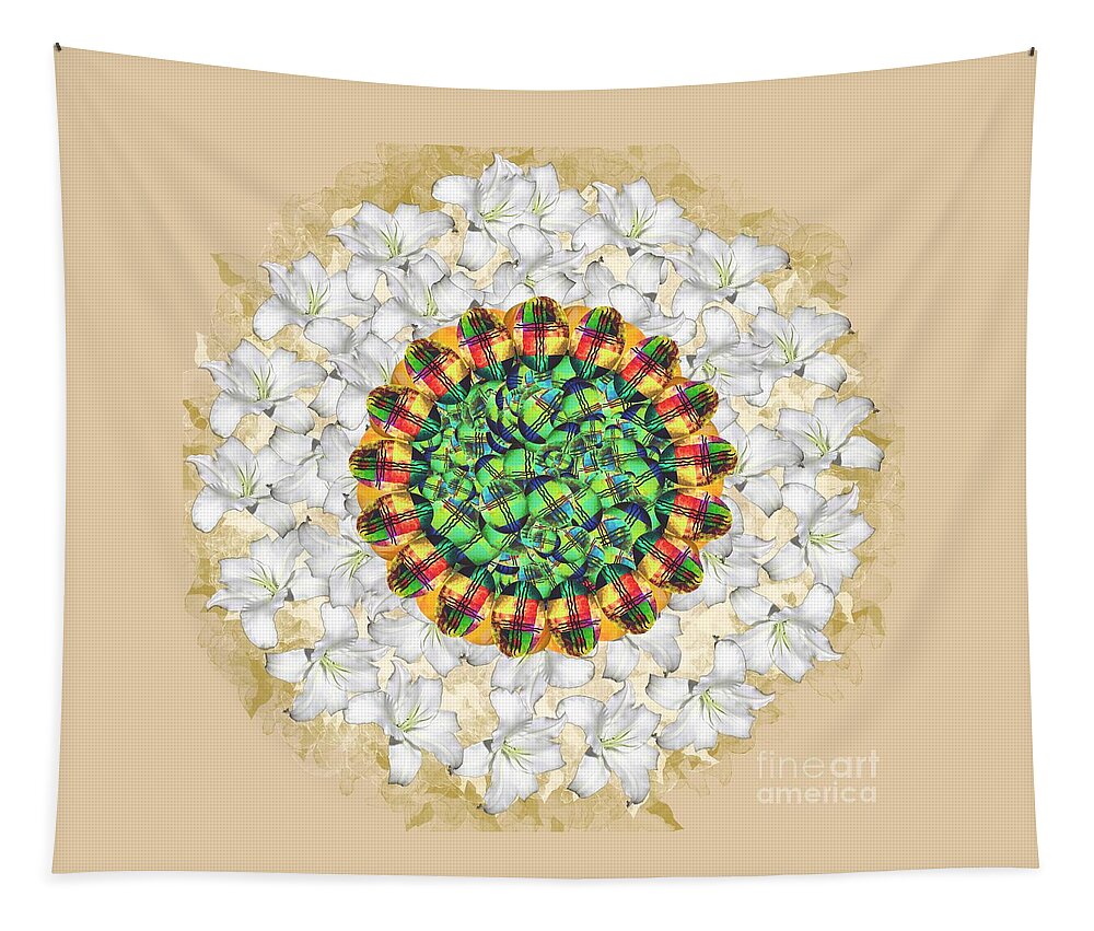 Easter Egg Tapestry featuring the digital art Easter Egg and Spring Lily Bouquet Wreath by Delynn Addams