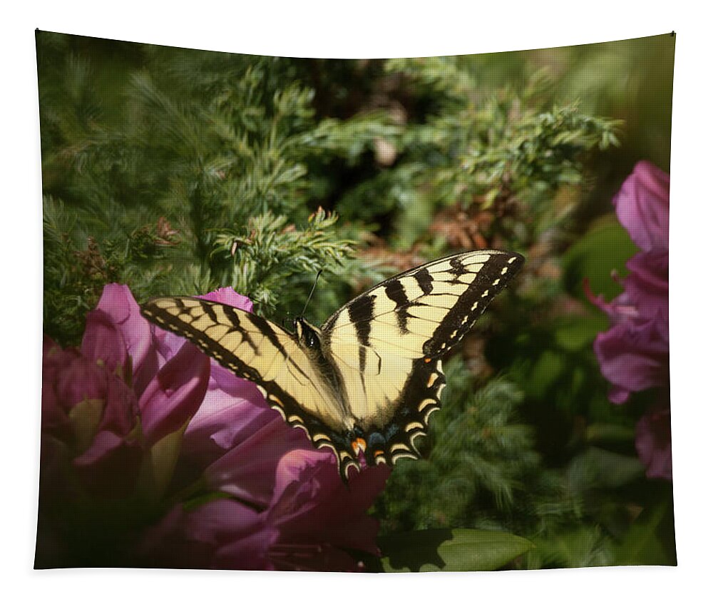 Eastern Tiger Swallowtail Tapestry featuring the photograph Eastern Tiger Swallowtail on rhododendron by Jeff Folger