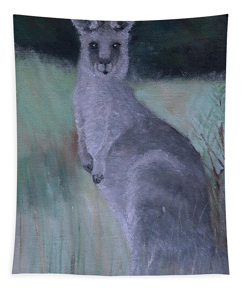 Kangaroo Tapestry featuring the painting Eastern grey kangaroo by Masami IIDA