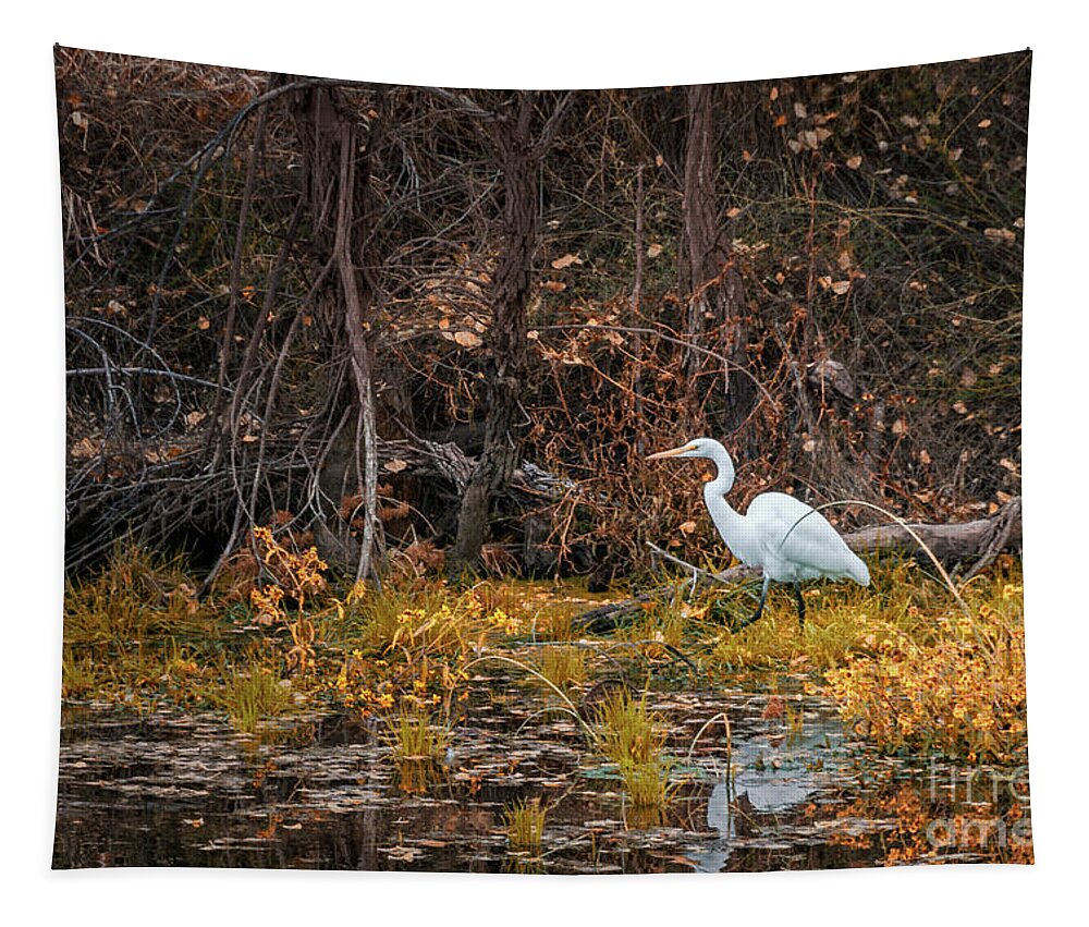 Al Andersen Tapestry featuring the photograph Egret Fishing 5 Toned by Al Andersen