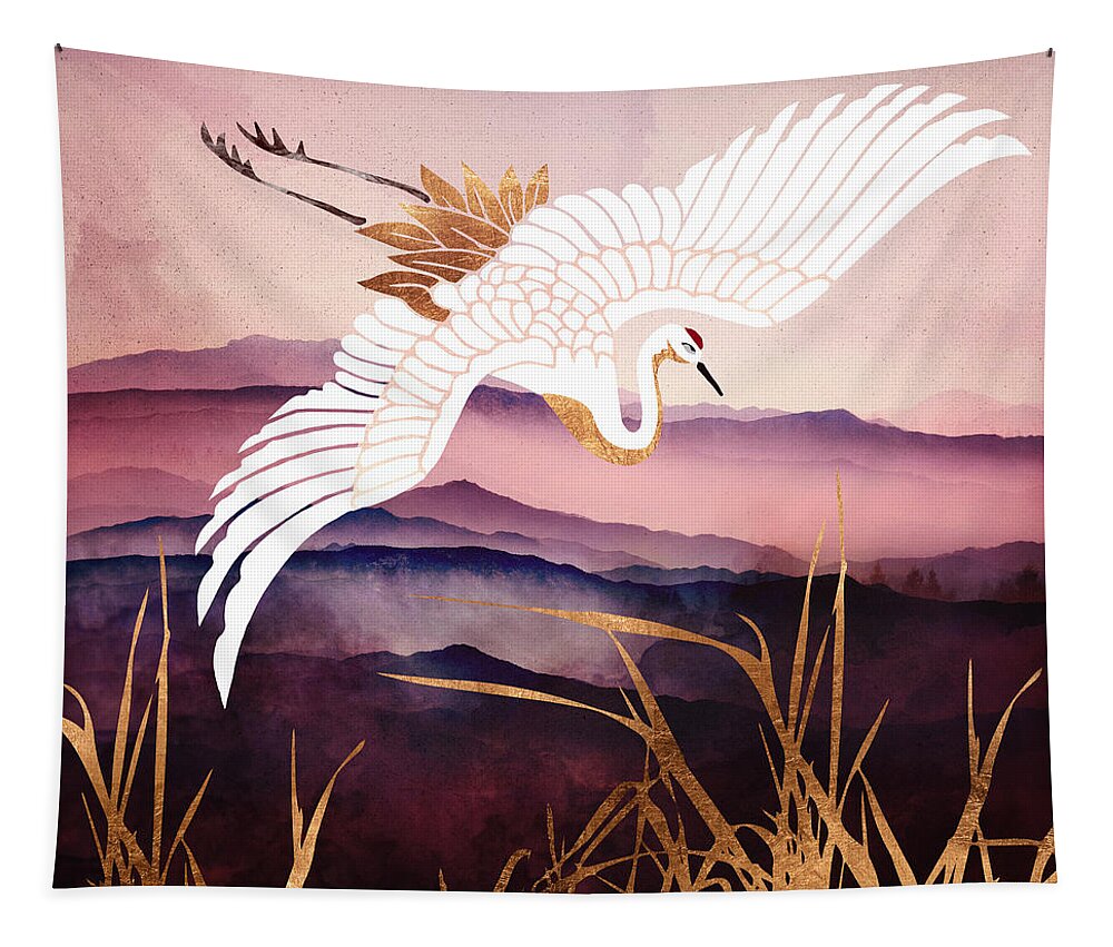 Abstract Depiction Of A Crane Flying With Copper Tapestry featuring the digital art Elegant Flight III by Spacefrog Designs