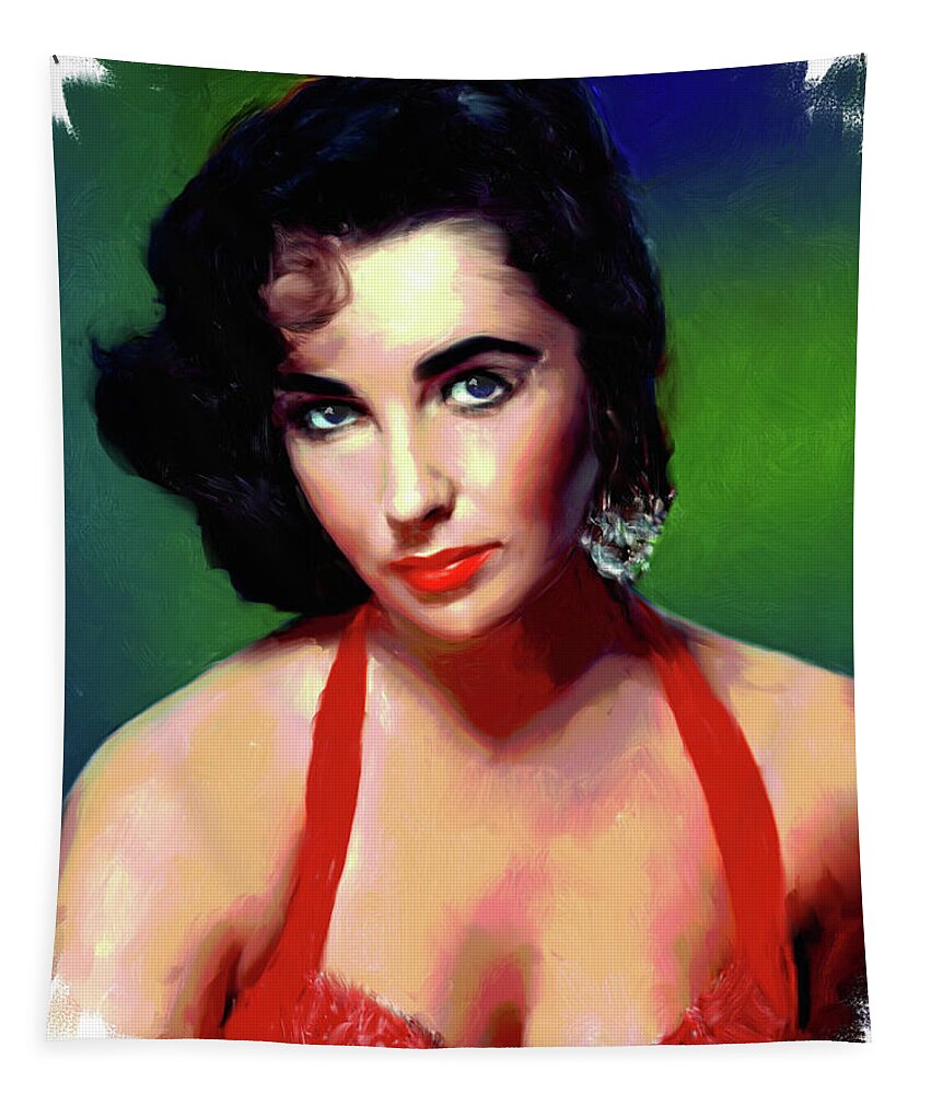 Elizabeth Tapestry featuring the painting Elizabeth Taylor painting by Movie World Posters