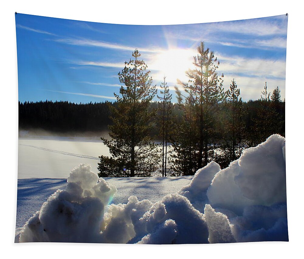 Sun Tapestry featuring the photograph Elk River Reservoir 2 by Jean Evans